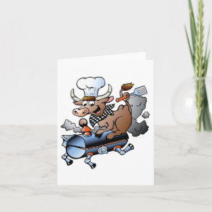 Cartes de vœux de vache chevauchant un BBQ