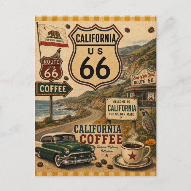 Cartes de vœux de voiture classique de café de Cal (Devant)