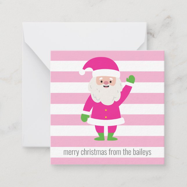 Cartes de vœux encartées Santa rayé rose et vert (Devant)