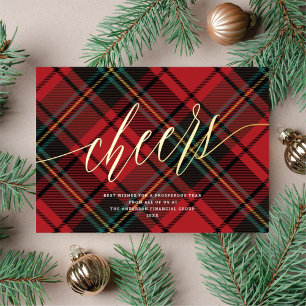 Cartes de vœux entreprise Or Tartan Rouge Moderne