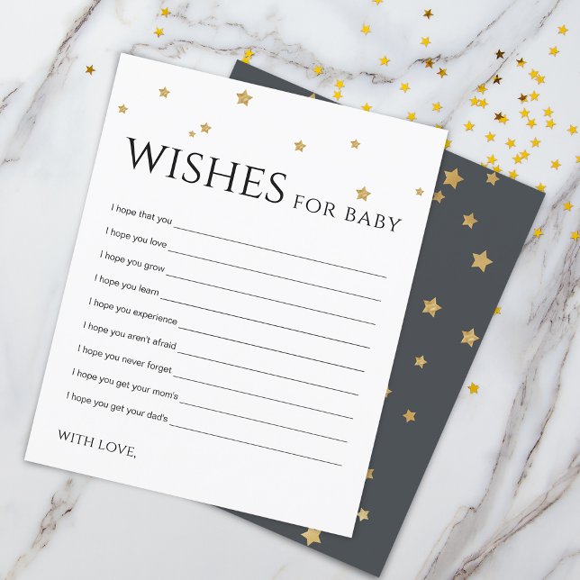 Cartes de vœux et de conseils pour bébé avec des é (Cute Gold Stars Wishes for Baby Advice Card)