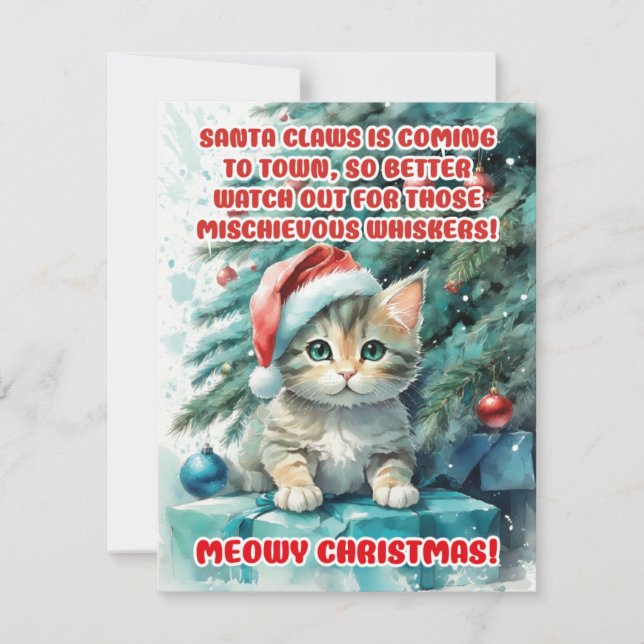 Cartes de voeux "FUNNY CAT MEOWY CHRISTMAS" (Devant)