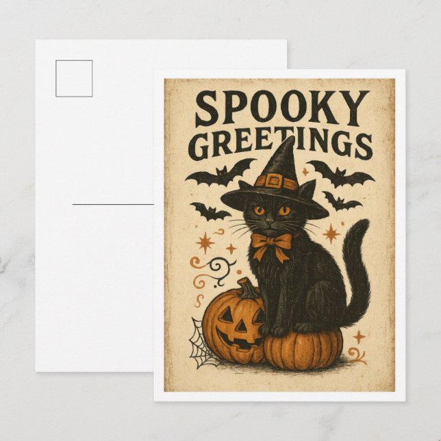 Cartes de vœux Halloween épouvantables vintage (Devant / Derrière)