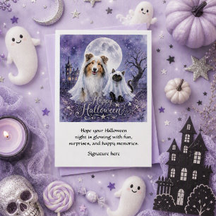 Cartes de vœux Halloween fantômes Collie & Chat En