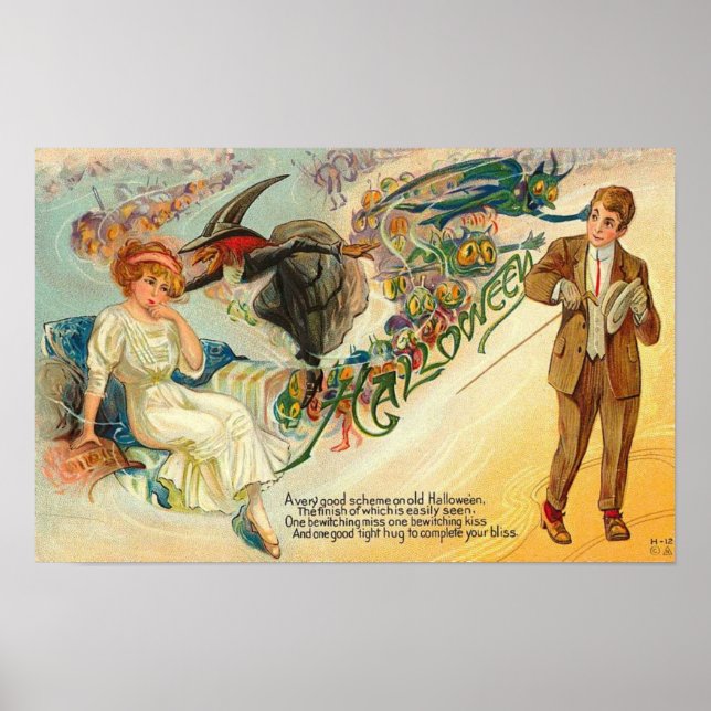 Cartes de voeux Halloween vintage Affiches classiq (Devant)