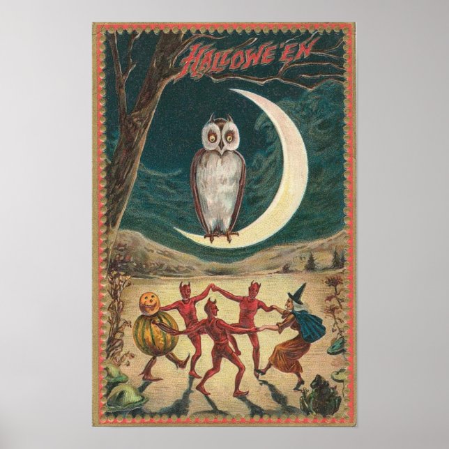 Cartes de voeux Halloween vintage Affiches classiq (Devant)