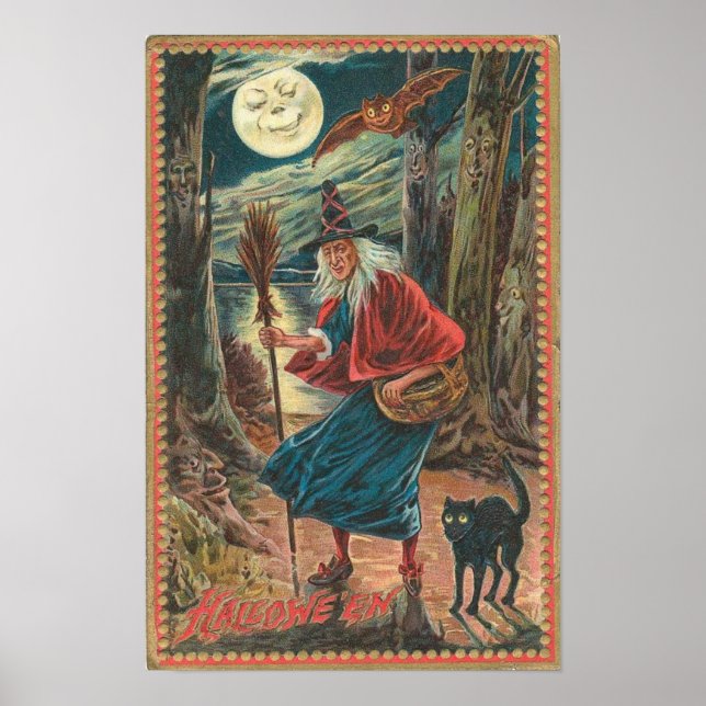 Cartes de voeux Halloween vintage Affiches classiq (Devant)