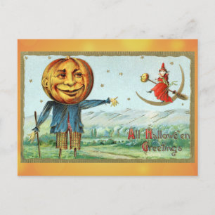 Cartes de vœux Halloween vintage Sorcière Citrouil