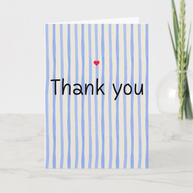 Cartes de vœux "Merci" rayées bleu et blanc (Devant)