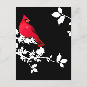 Cartes de vœux modernes rouge oiseau noir et blanc