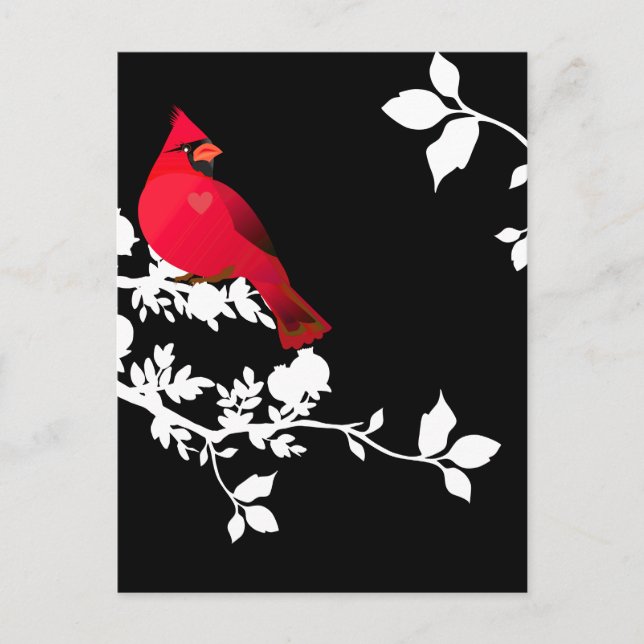 Cartes de vœux modernes rouge oiseau noir et blanc (Devant)