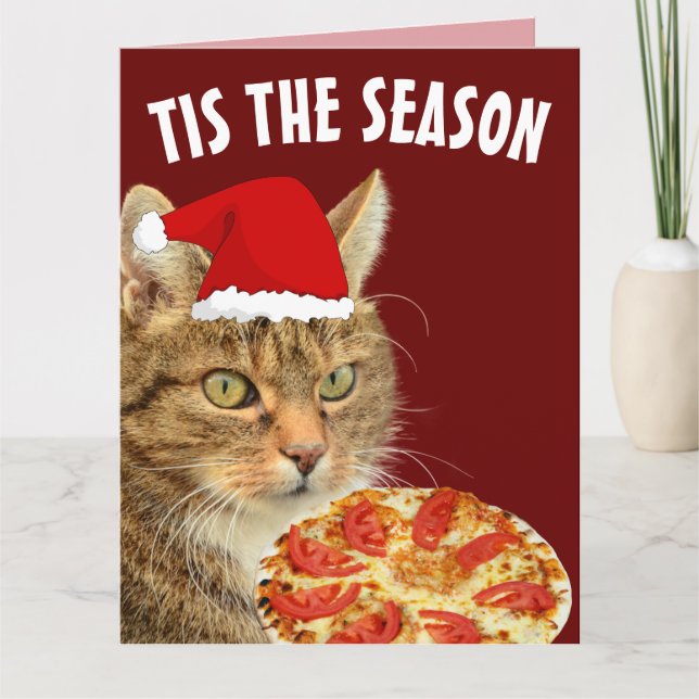 CARTES DE VŒUX NOËL PIZZA CHAT TIGRÉ (Devant)