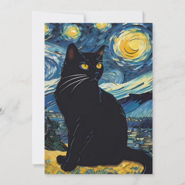 Cartes de voeux Peinture Paysage Chat Noir (Devant)
