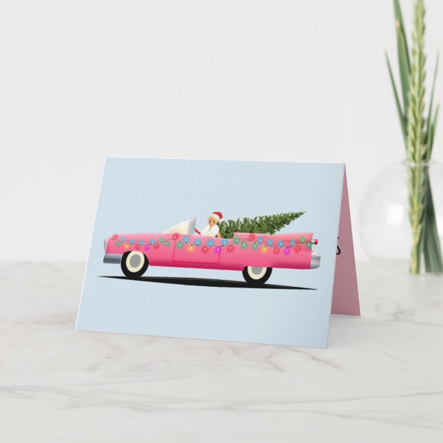 Cartes de vœux PINK CLASSIC CAR CLASSY NOËL (Devant)