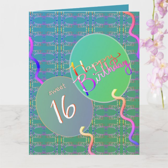 Cartes de vœux pliées avec ballons pour 16 ans (Orchidée)