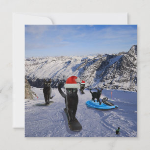 Cartes de vœux pliées Chats noirs sur snowboards
