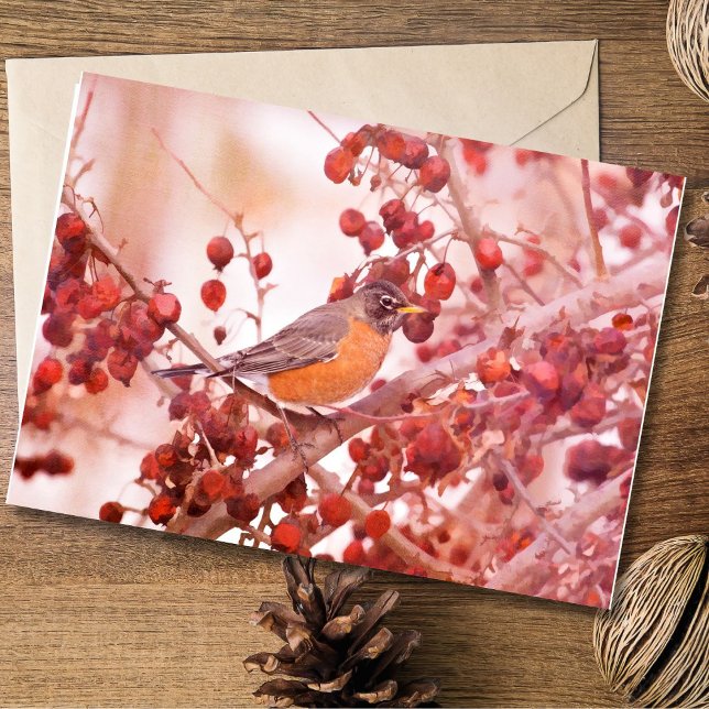 Cartes de vœux Robin avec des baies rouges (Créateur téléchargé)