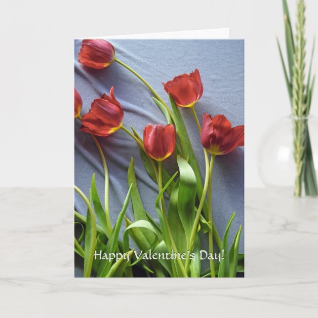 Cartes de vœux rouges tulipes Joyeuse Saint Valent (Devant)