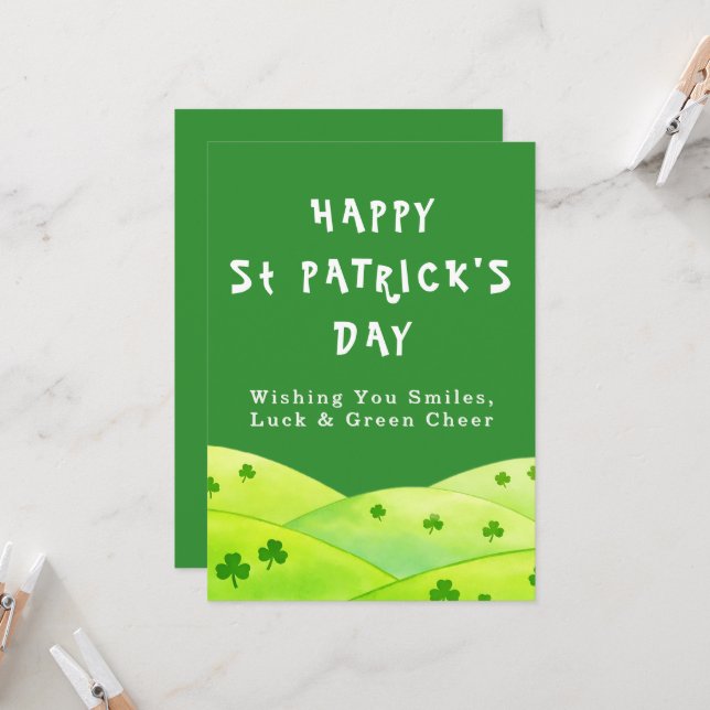 Cartes de vœux Saint-Patrick Sourires Chance Verte (Devant/Arrière en situation)