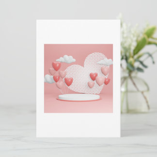 Cartes de vœux Saint-Valentin Ballons Cœur Rose 3D