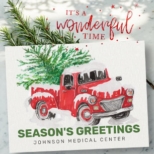 Cartes de vœux saisonnières camion rouge aquarelle