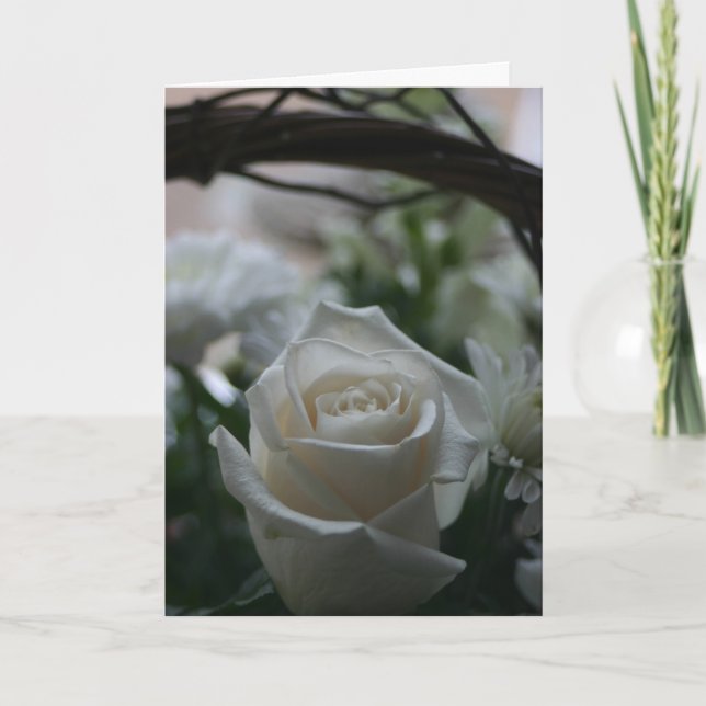 Cartes de voeux uniques de rose blanc de carte de (Devant)