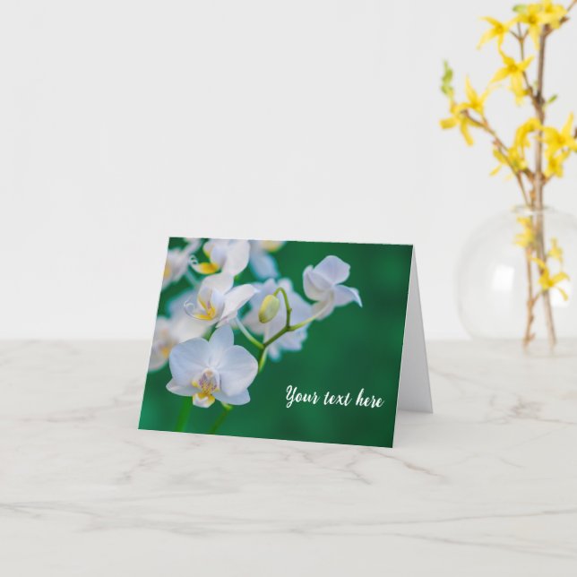 Cartes de vœux vertes avec orchidées blanches (Fleur jaune)