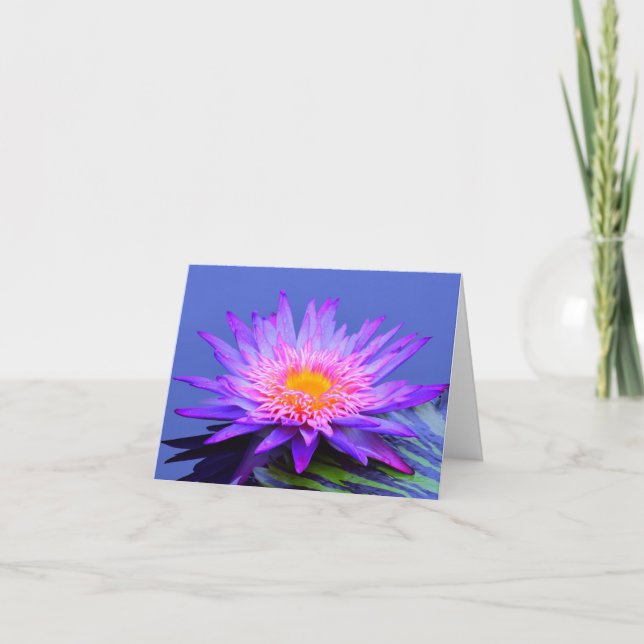 Cartes de vœux vierges Fleur de lotus bleue violet (Devant)