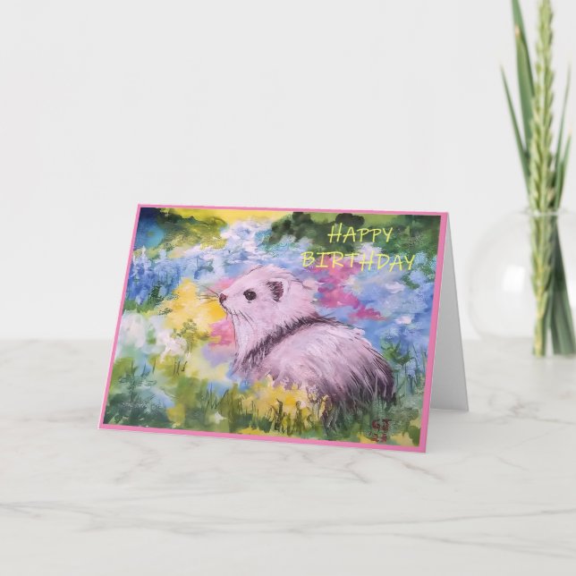 Cartes de vœux vierges Fleurs de printemps & Furet (Devant)