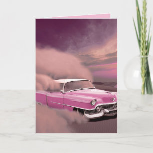 CARTES DE VOEUX VOITURE ANCIENNE PINK CADDY