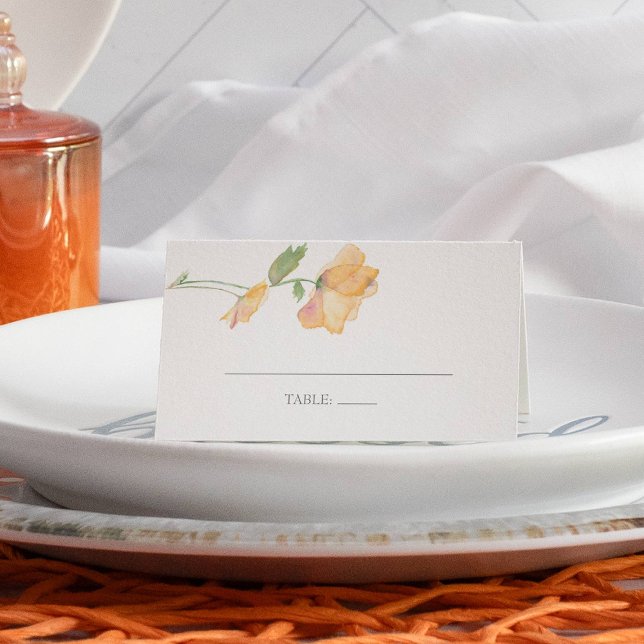 Cartes d'emplacement pour les fleurs de croustille (Wedding place cards orange flowers watercolor poppies )
