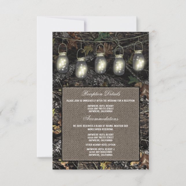 Cartes d'encart de réception de mariage camouflage (Devant)