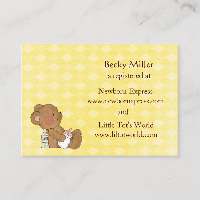 Cartes d'enregistrement du Baby shower d'ours Brow (Devant)