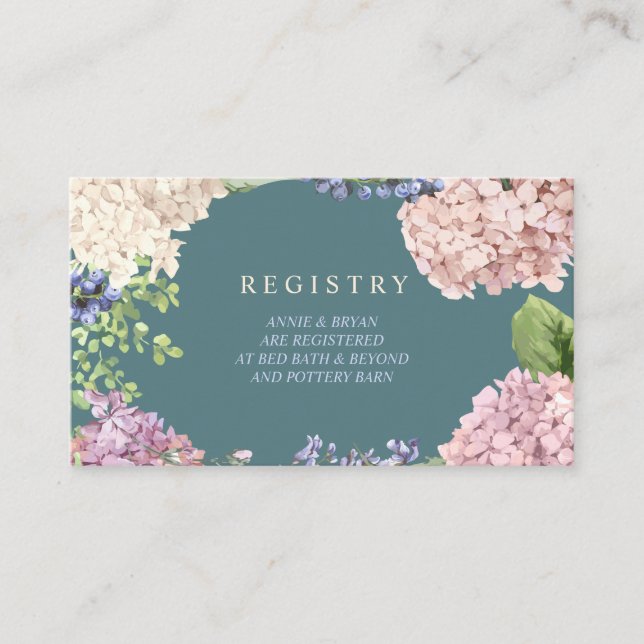 Cartes d'enregistrement Mariage élégantes Hydrange (Devant)