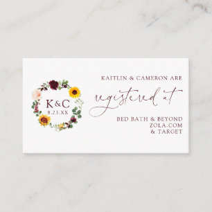 Cartes d'enregistrement mariages Sunflower Bourgog