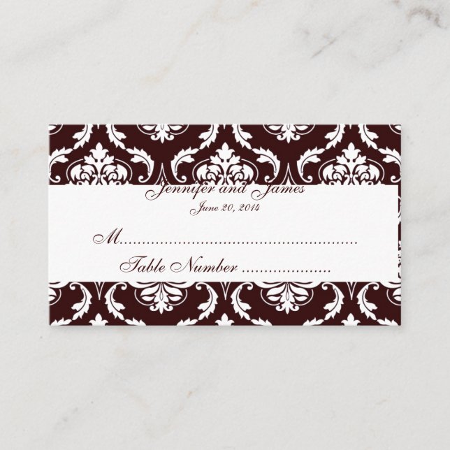Cartes d'escorte de table mariage Brown blanc Dama (Devant)
