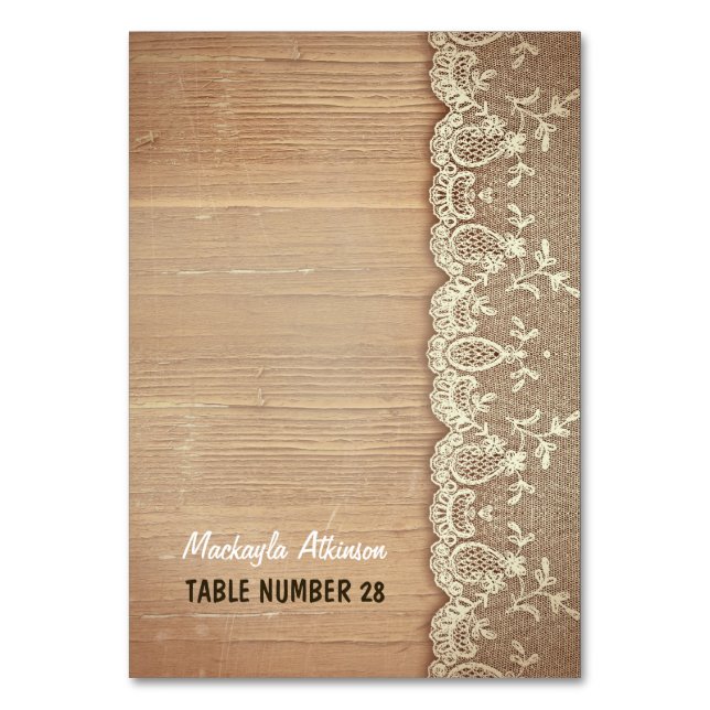 Cartes d'escorte mariage dentelle en bois rustique (Par défaut)