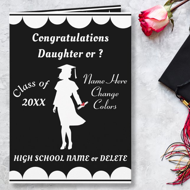 Cartes d'études personnalisées pour fille ou (Graduation Card to Daughter. Graduation Card for Granddaughter. Graduation Card for Niece and Her.)