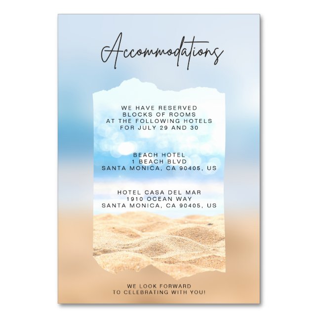 Cartes d'hébergement de mariage de plage (Par défaut)