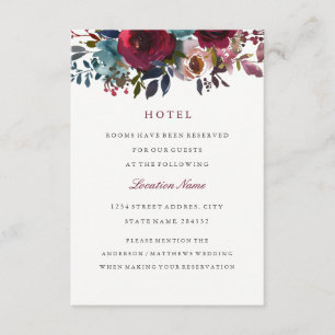 Cartes d'hébergement de mariage Floral Bourgogne H