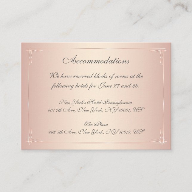 Cartes d'hébergement élégantes pour Mariage Blush (Devant)