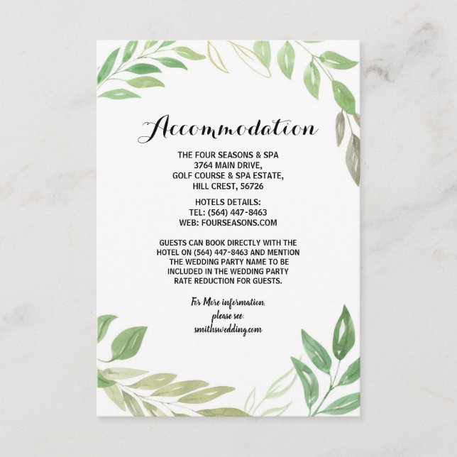 Cartes d'hébergement mariage Foliage Feuille Vert (Devant)