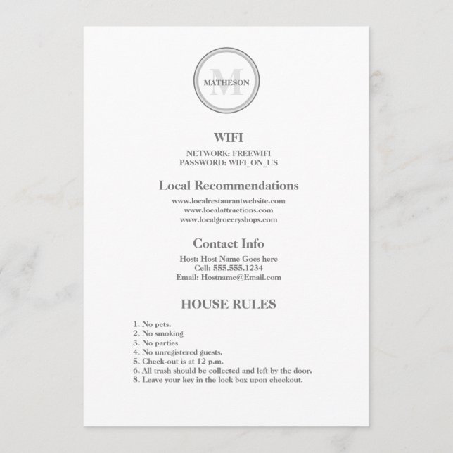Cartes d'hôtellerie à monogramme pour les invités  (Devant)