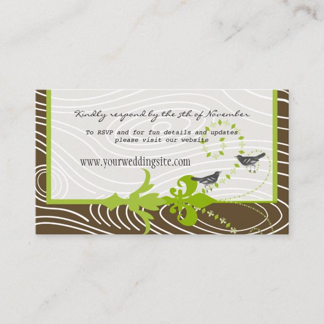 Cartes d'information de mariage Birds Green Brown  (Devant)