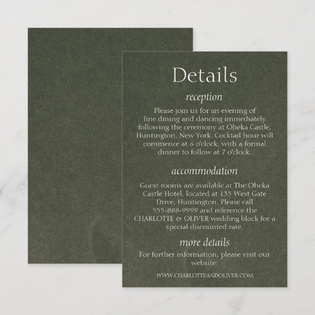 Cartes d'information de mariage élégantes vert sau (Devant / Derrière)