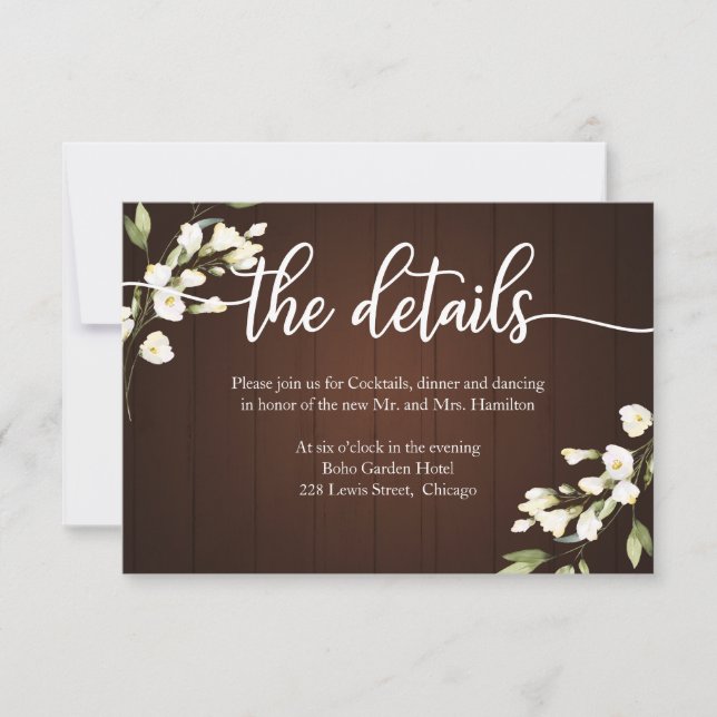 Cartes d'information de mariage florales rustiques (Devant)