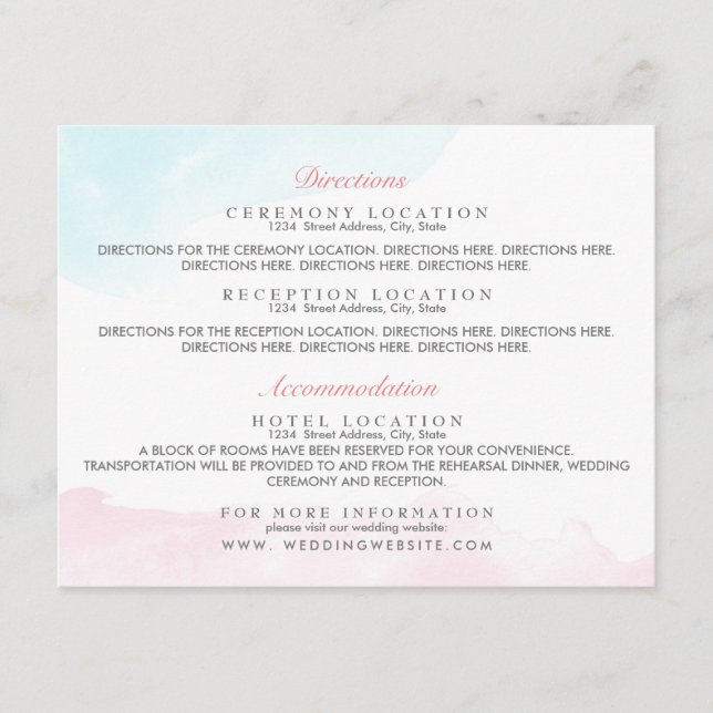 Cartes d'information du client | Aquarelle rose et (Devant)