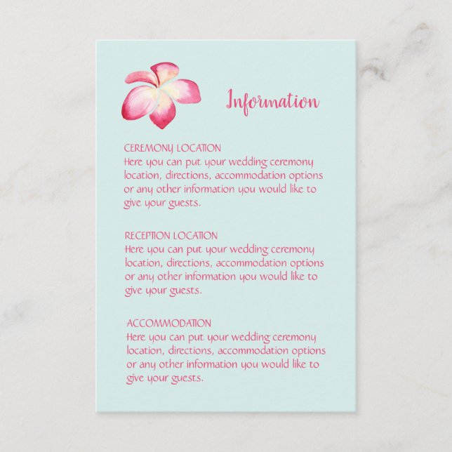 Cartes d'information du Mariage de la Plumeria tro (Devant)