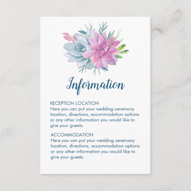 Cartes d'information du Mariage pour les succulent (Devant)
