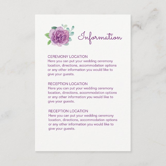Cartes d'information du Mariage Rose violet (Devant)